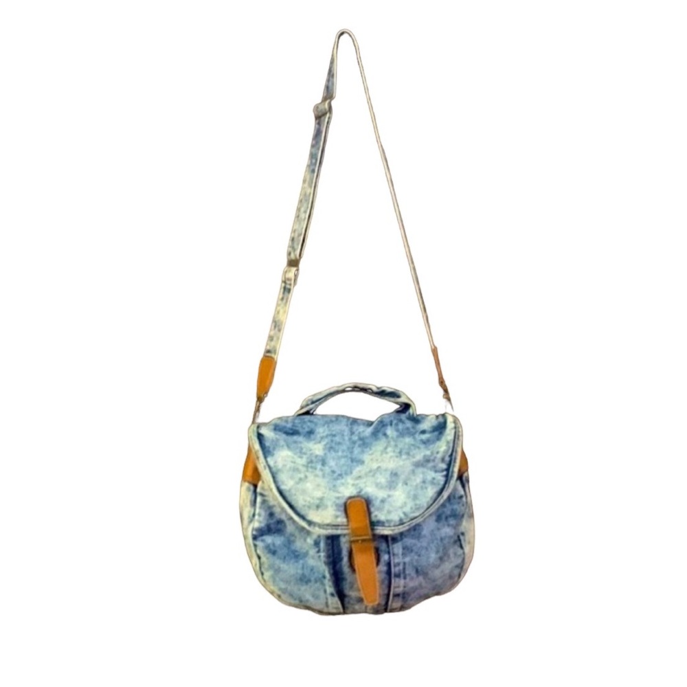 Vintage CAPEZIO Acid Wash Blue Jean Crossbody/Shoulder Bag w/Leather Accents
